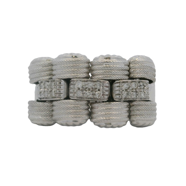 Solid 14kt White Gold and Diamond 14mm Wide Woven Statement Fashion Ring Made in Italy