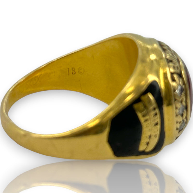 Billboard Top Ten 1998 Collectible Prince Charles Alexander Producer Award Ring Solid 18k Heavy Yellow Gold with Lab Grown Ruby and Accent Diamonds Size 10.75