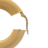 Vintage UnoAerre Solid 18kt Yellow Gold Florentine Texture 1.3" Hoop Earrings
