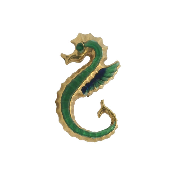 1944-1968 Italian Enamel and 14kt Yellow Gold Seahorse/Sea Dragon Tie Tack Pin
