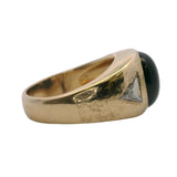 Vintage 1960-70s Men's 14kt Yellow Gold 6.5ct Cabochon Black Star Sapphire and Trillion Diamond Ring Size 8.5