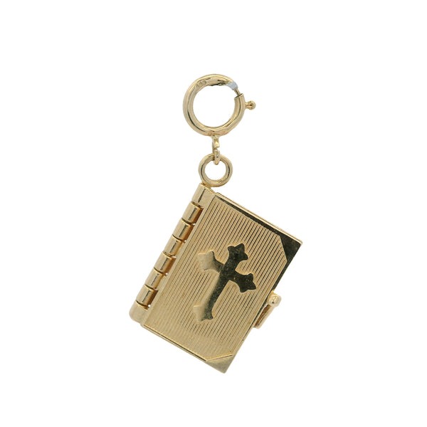 Vintage Solid 14kt Yellow Gold Christian Bible Lord's Prayer Openable Charm with Spring Ring