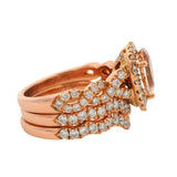 Neil Lane Solid 14kt Rose Gold Pear Cut Morganite and Diamond 3-Ring Wedding Stack Size 6.75