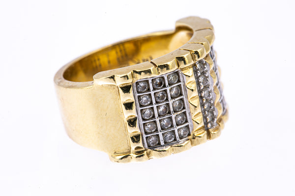 Diamond Pave Cluster Studded Band 14K 585 Yellow & White Gold Ring Size 6 3/4