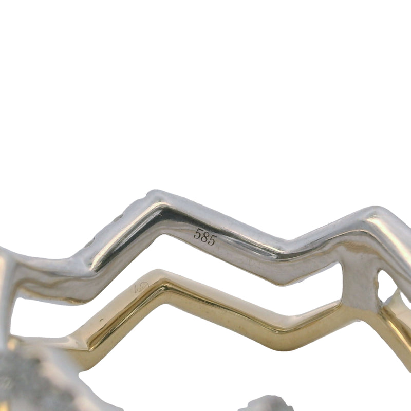 S. Kashi Solid Two-Tone 14kt Gold and 0.33ctw Diamond Zig-Zag Fashion Ring Size 6.5
