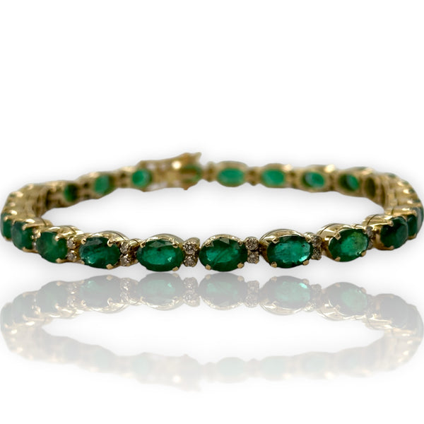 Emerald and Diamond 7.5" Tennis Bracelet 14kt Yellow Gold