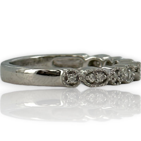 Zoara Platinum and Diamond Milgrain Round and Marquise Shapes Wedding Band
