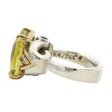 Solid Sterling Silver and 14kt Yellow Gold Prasiolite Diamond and Ruby Cocktail Ring Size 5.5