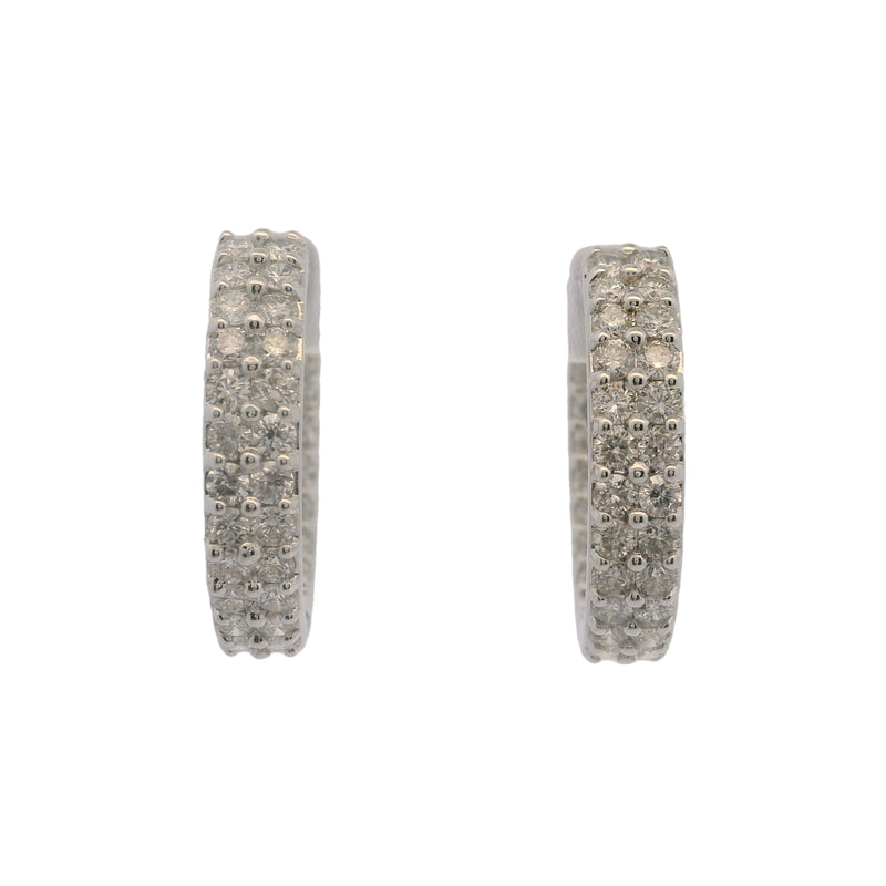 Solid 14kt White Gold And 2ctw Diamonds IGI Certified Inside Out 20mm Hoop Earrings