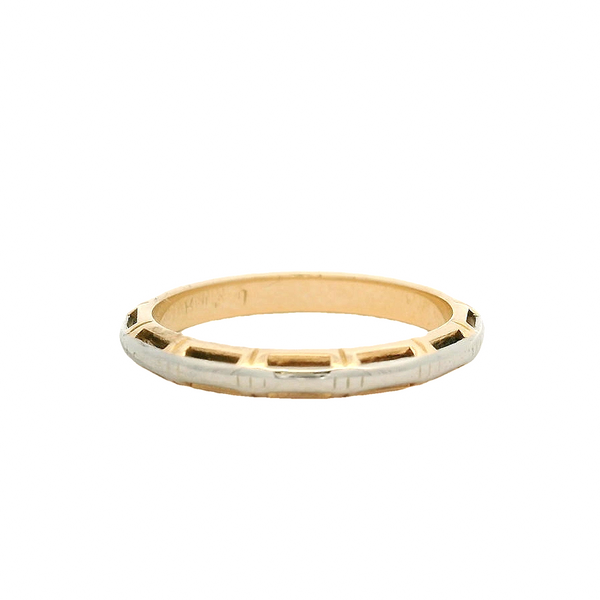 Vintage 2-Tone 14kt White and Yellow Gold Geometric Stackable Band Ring Size 6.5