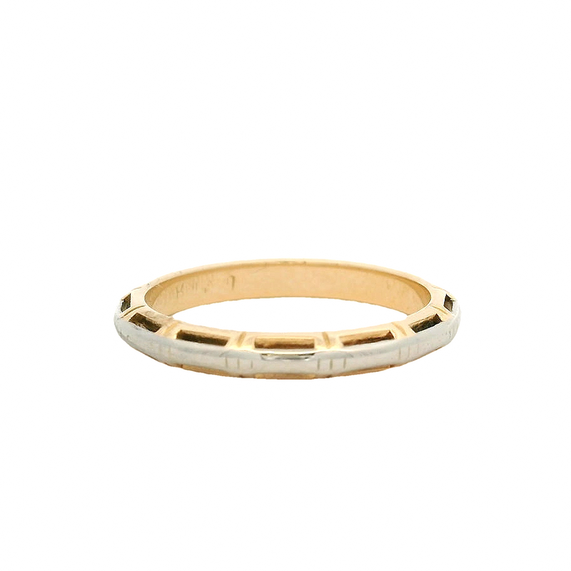 Vintage 2-Tone 14kt White and Yellow Gold Geometric Stackable Band Ring Size 6.5