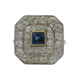 Antique Edwardian 2-Tone 14k Gold 1.44ctw Old European Diamond and Sapphire Cocktail Statement Ring Size 8