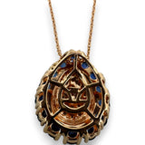 Le Vian 14kt Rose Gold 18" Necklace With Teardrop Pendant with White Diamonds and Blue Sapphires