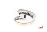 BITA Natural Emerald Cut Sapphire & Diamond Accent Wrap Band 18K 750 White Gold Ring Size 6 3/4