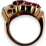 Vintage Retro 1930s-50s Solid 14kt Rose Gold Old European Cut Antique Diamond and Ruby Cocktail Statement Ring Size 4.75 Resizeable