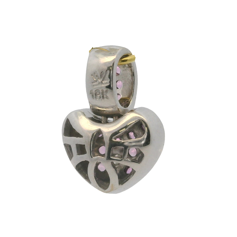 Retired Le Vian Solid 18kt White Gold, Ruby, and Diamond Pink Heart Necklace Pendant