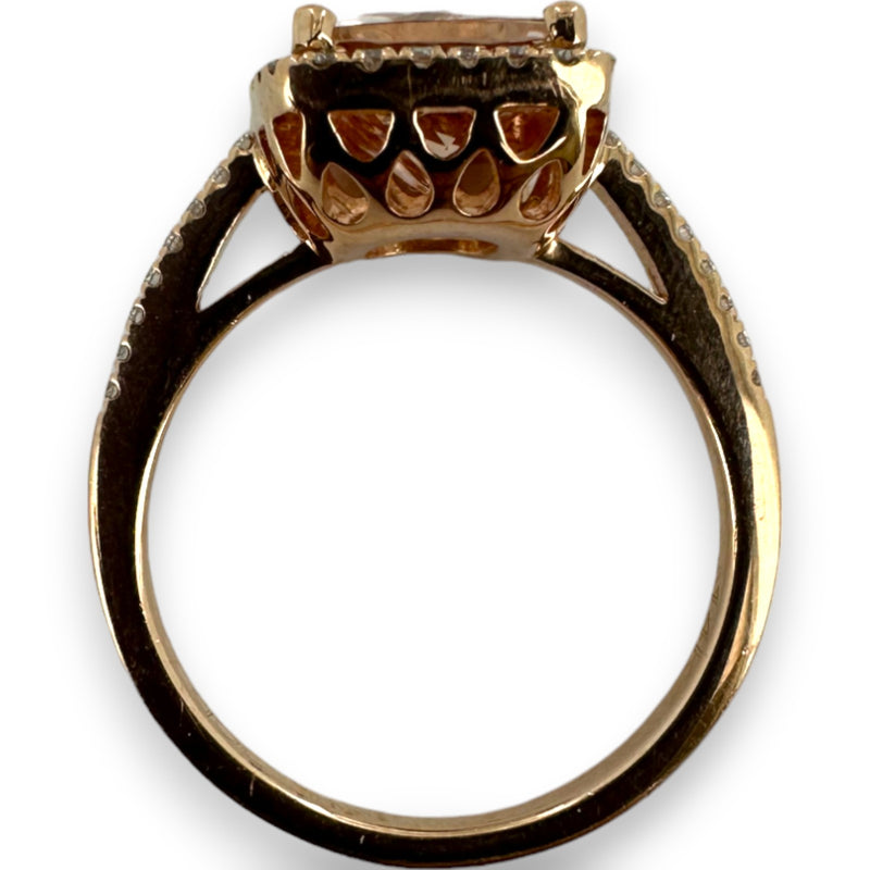 QCD Quality Color Design 14kt Solid Rose Gold Ring with Morganite and Accent Diamond Wedding Engagement Halo Size 7