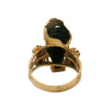 Vintage Italian Solid 14kt Yellow Gold Ebony Wood and Coral Blackamoor Ring Size 7