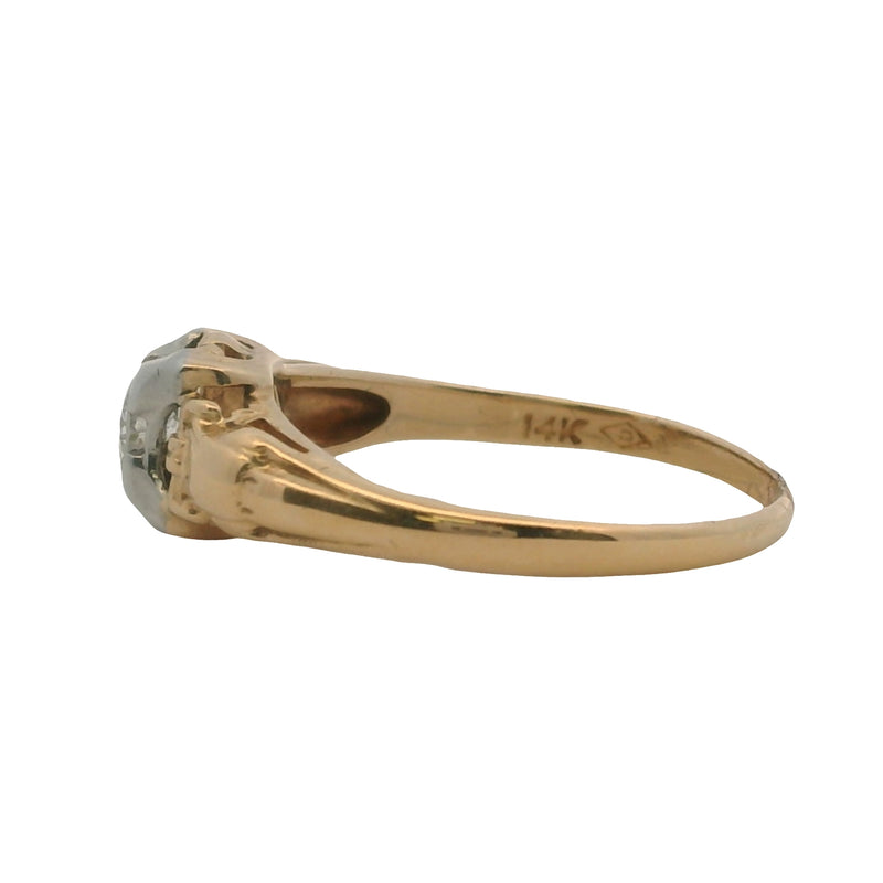 Antique 1930s 14kt White and Yellow Gold Art Deco Solitaire Diamond Ring Size 7