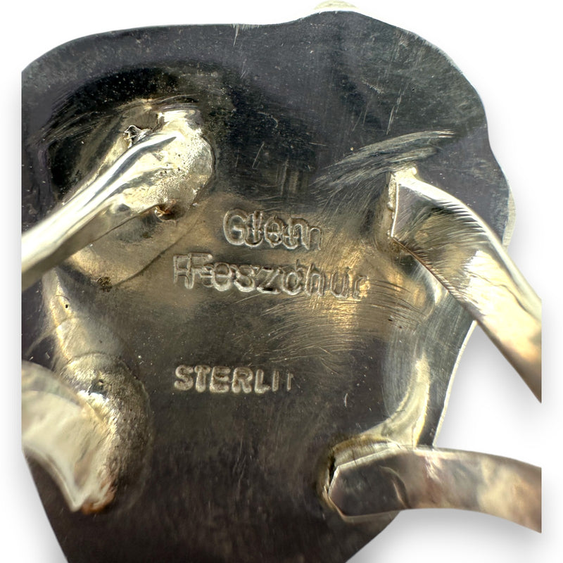 Glen Feszcher Native American 925 Sterling Silver and Turquoise Feather Motif Ring Size 5.5