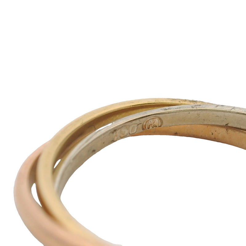 Solid 18kt Yellow, Rose, and White Gold Thin Trinity Roll-On Ring Size 8