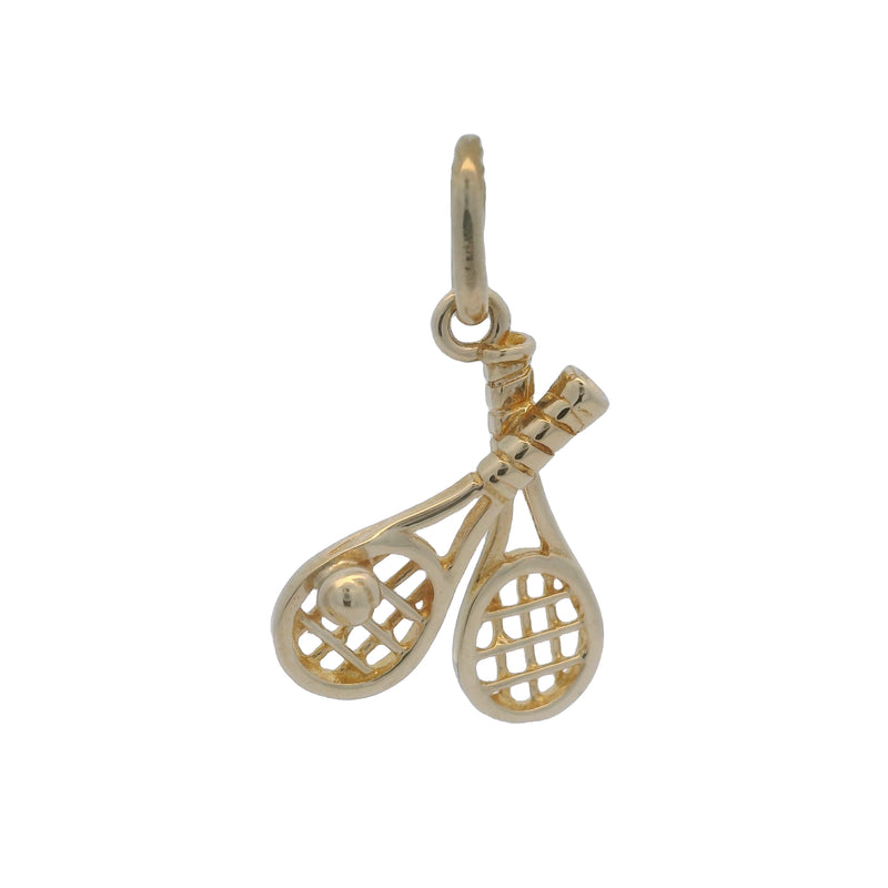 Vintage Italian 14kt Yellow Gold Sports Double Tennis Racquet and Ball Dangle Charm/Pendant
