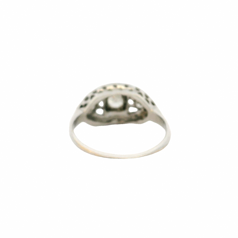 Vintage 1930-40s Solid 14kt White Gold Engagement Fashion Ring With Old European and Single Cut Diamonds Size 4.75