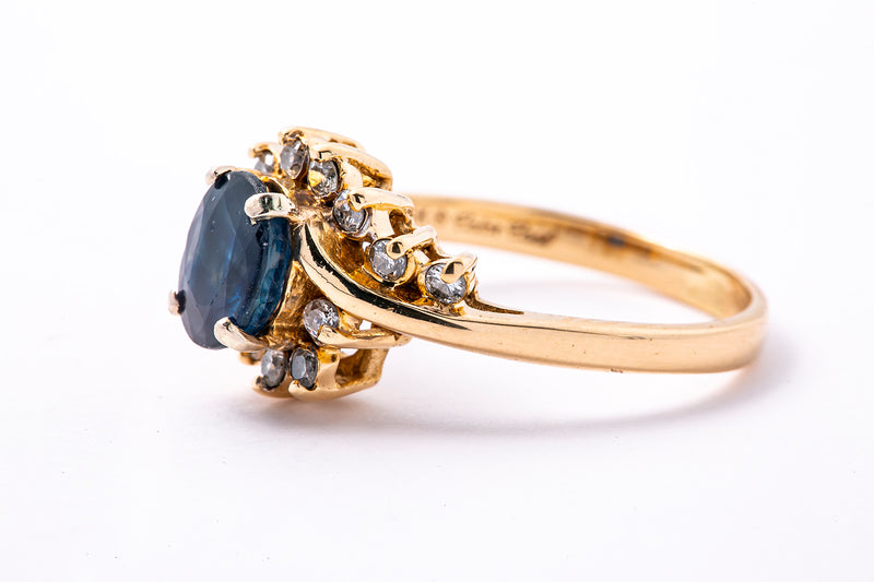 Natural Sapphire & Diamond Accent Cocktail Band 14K 585 Yellow Gold Ring S 7 1/2