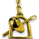 Vintage 1970-90s GUCCI 18kt Solid Yellow Gold and Black Enamel 33.4g Jockey Key Chain Made in Italy