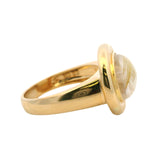 Vintage Solid 14kt Yellow Gold Cabochon 4.5ct Rutilated Quartz Venus Hair Cocktail Ring Size 8