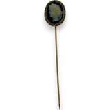 Antique Victorian 10kt Yellow Gold Black and White Onyx Cameo Stick Lapel Pin