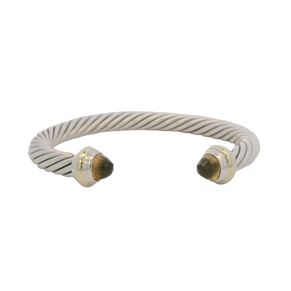 David Yurman 7mm 925 Sterling Silver and 14kt Yellow Gold Classic Cable Bracelet with Yellow Citrines