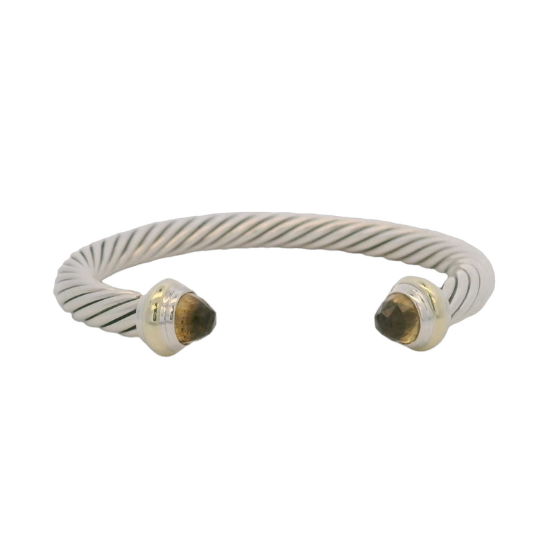 David Yurman 7mm 925 Sterling Silver and 14kt Yellow Gold Classic Cable Bracelet with Yellow Citrines