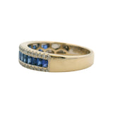 Solid 18kt White Gold Diamond and Baguette Cut Sapphire Stackable Band Ring Size 6.75