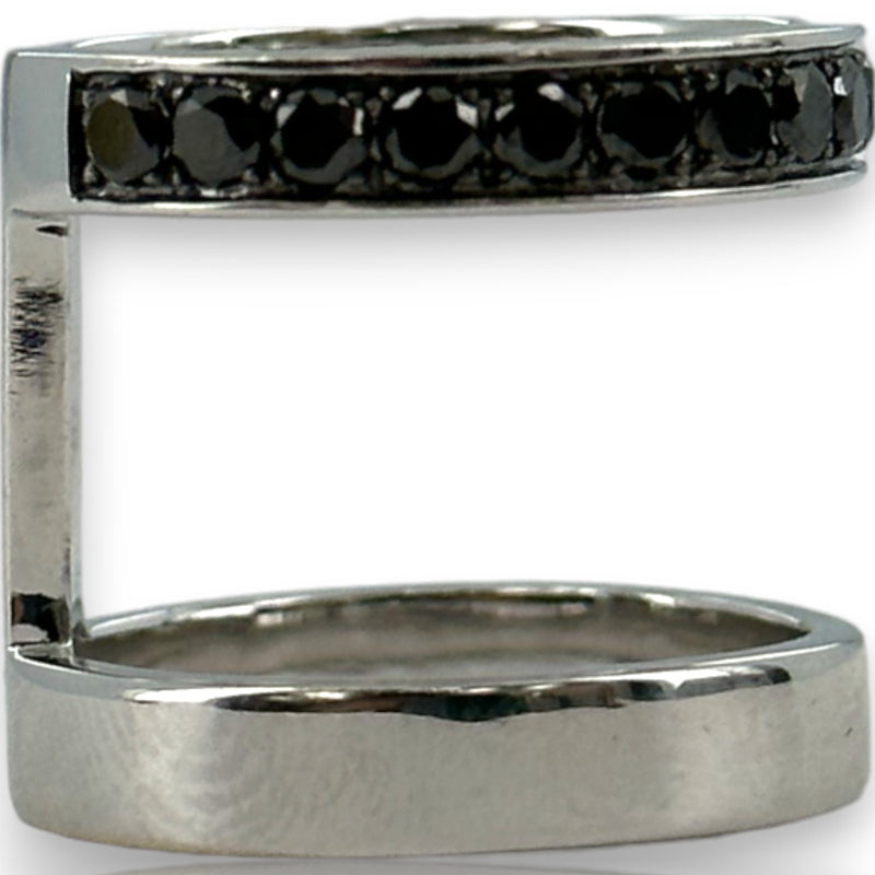 Michelle Campbell Fine Jewelry Double Stack 14k Solid White Gold and 0.9ctw Black Diamonds Luxury Band Ring Size 5.5