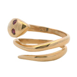 Vintage Solid 14kt Yellow Gold Snake Triple Wrap Ring With Ruby Eyes Size 8