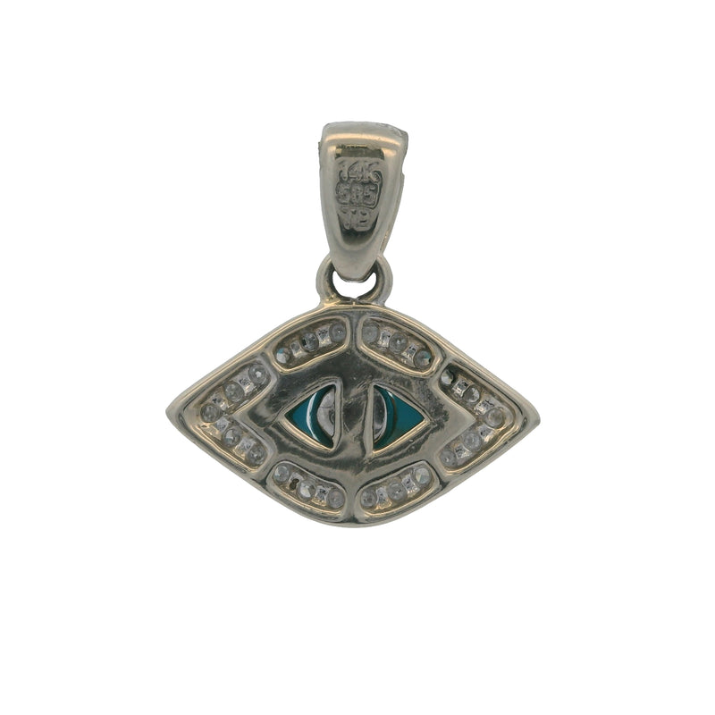14kt White Gold, Turquoise, CZ, and Diamond Mini Evil Eye Charm Pendant