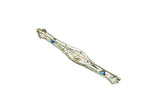 Antique 1920s Art Deco Diamond & Sapphire Filigree 2.5" Solid 14K 585 White & Yellow Gold Brooch