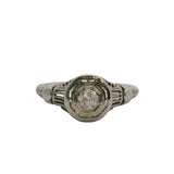 1920s Art Deco Solid 18kt White Gold and 0.15ct Diamond Solitaire Filigree Ring Size 6