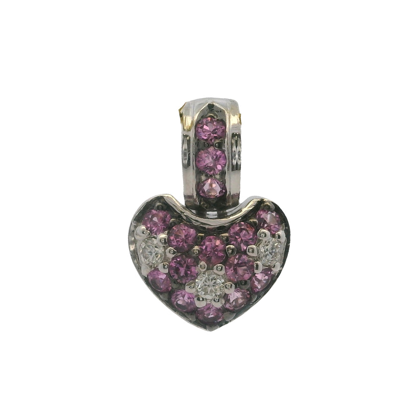 Retired Le Vian Solid 18kt White Gold, Ruby, and Diamond Pink Heart Necklace Pendant