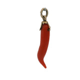 Vintage 14kt Yellow Gold and Orange Coral Italian Horn 1.3" Charm Necklace Pendant