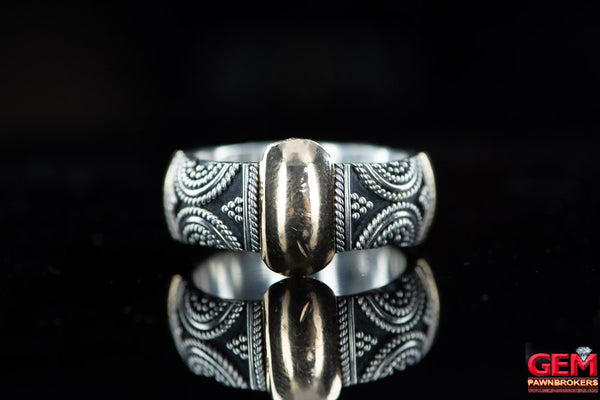 Suarti Indonesia Bali Solid 925 Sterling Silver & 18K 750 Yellow gold Accents Ring Size 7 3/4