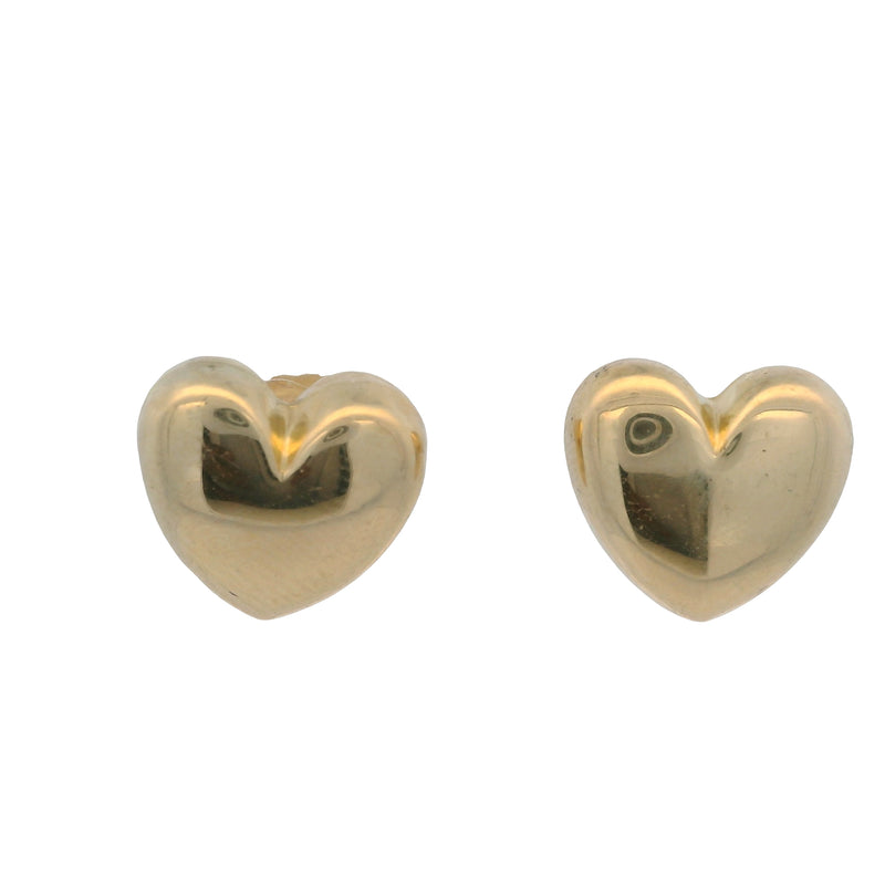 10kt Solid Yellow Gold 10mm Puffy Heart Stud Earrings