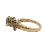 Solid 14kt Yellow Gold Black White Diamond Cheetah Ring Tsavorite Eyes Size 6.5