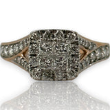 KALLATI Jewelry Solid 14kt Rose Gold Princess Cut Diamond Cluster Ring with Round Cut Diamond Halo Wedding Engagement Size 6.5