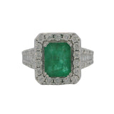 EFFY Solid 14kt White Gold "Brasilica" Emerald and Diamond Halo Cocktail Ring Size 7