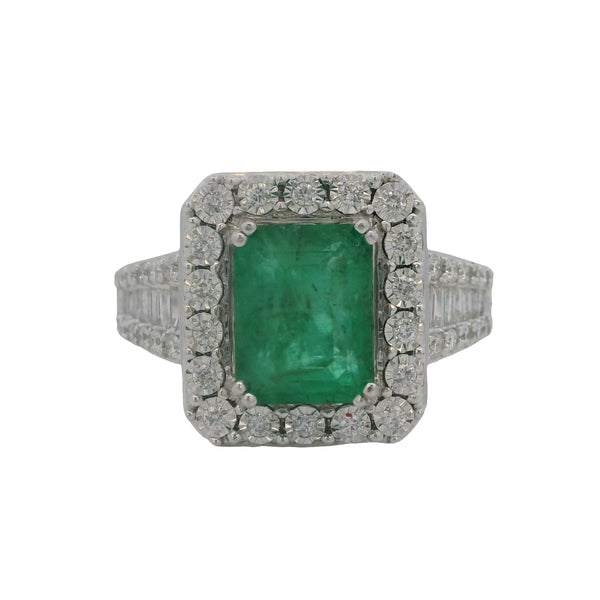 Anillo de cóctel EFFY de oro blanco macizo de 14 kt con halo de diamantes y esmeralda "Brasilica", talla 7