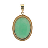 Vintage Solid 14kt Yellow Gold and Bezel-Set Green Jadeite 1.29" Cabochon Oval Pendant