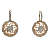 Solid 14kt Rose Gold Filigree and Diamond Cluster Drop/Dangle Round Earrings