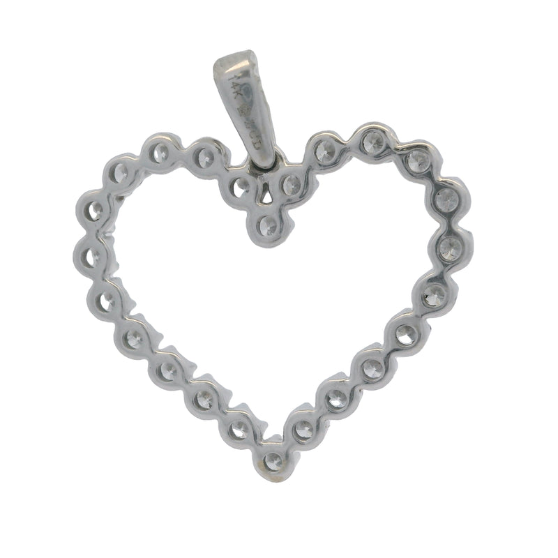 Solid 14kt White Gold And 1/2ctw Lab Grown Diamond 0.8" Wide Heart Pendant
